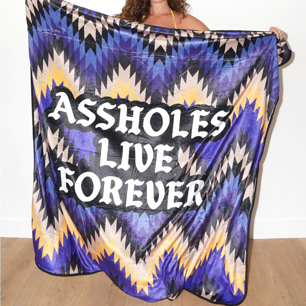 Linda Finegold ALF blue and yellow tribal fleece blanket